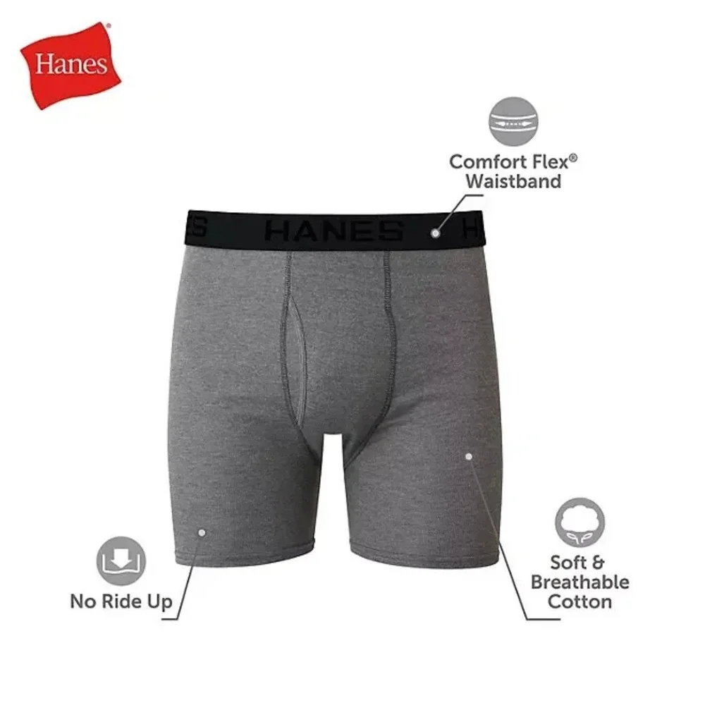 NWT Hanes Mens 5-Pack Best Boxer Brief Size L Blue Assorted Cotton Underwear